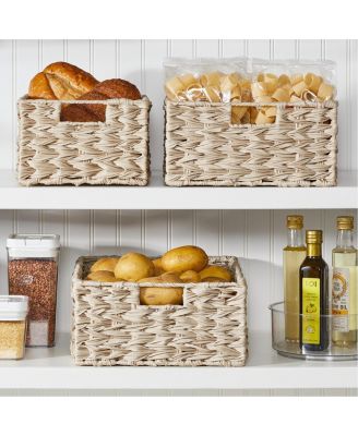 Woven Farmhouse Kitchen Pantry Storage Basket Box, 6 Pack, Cream/Beige