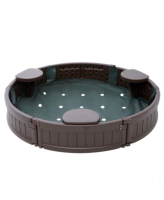 Round Sandbox w/ Cover, 47.2" x 9.1", HDPE w/ 3 Corner Seats & Bottom Liner, Ages 3-12