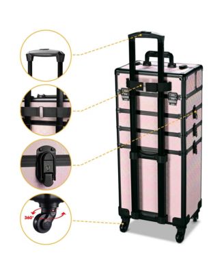 4in1 Portable Makeup Train Case with Cube Case Cosmetic Organizer Pink