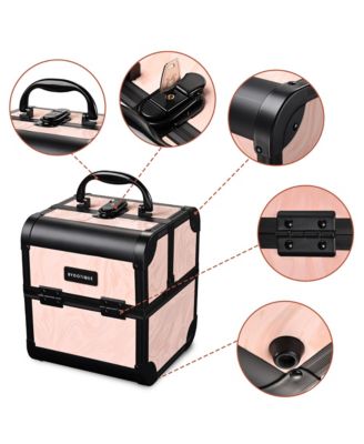 Rolling Makeup Train Case Trolley w/ Cube Case Cosmetic Organizer Pink