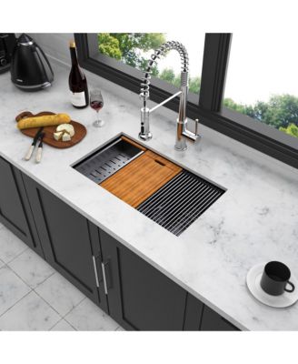 28x18x10inch Gunmetal Black Workstation Kitchen Sink Undermount Stainless Steel 16 Gauge