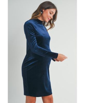Maternity Velvet Long Sleeve Mock Neck Mini Dress