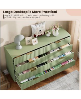 8-Drawer Modern Fluted Green Dresser, 55 Inch Wide Chest, Deep Drawers, Large Organizer for Bedroom, Living Room, Kids Room