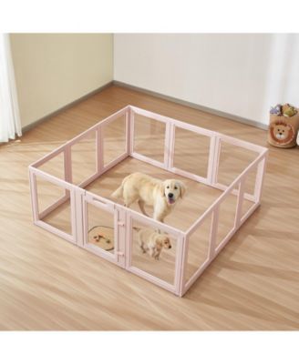 Dog Whelping Box, 60 x 59 x 23 in Clear Plastic Whelping Pen for X-Large Dogs, Waterproof w/ Windows & Door Lock, Easy-Clean Indoor Birth Kit