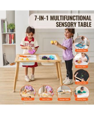 Kids Sensory Table, 3 Foldable Bins & Paper Roll Holder, Indoor/Outdoor Sand & Water Play, Wooden