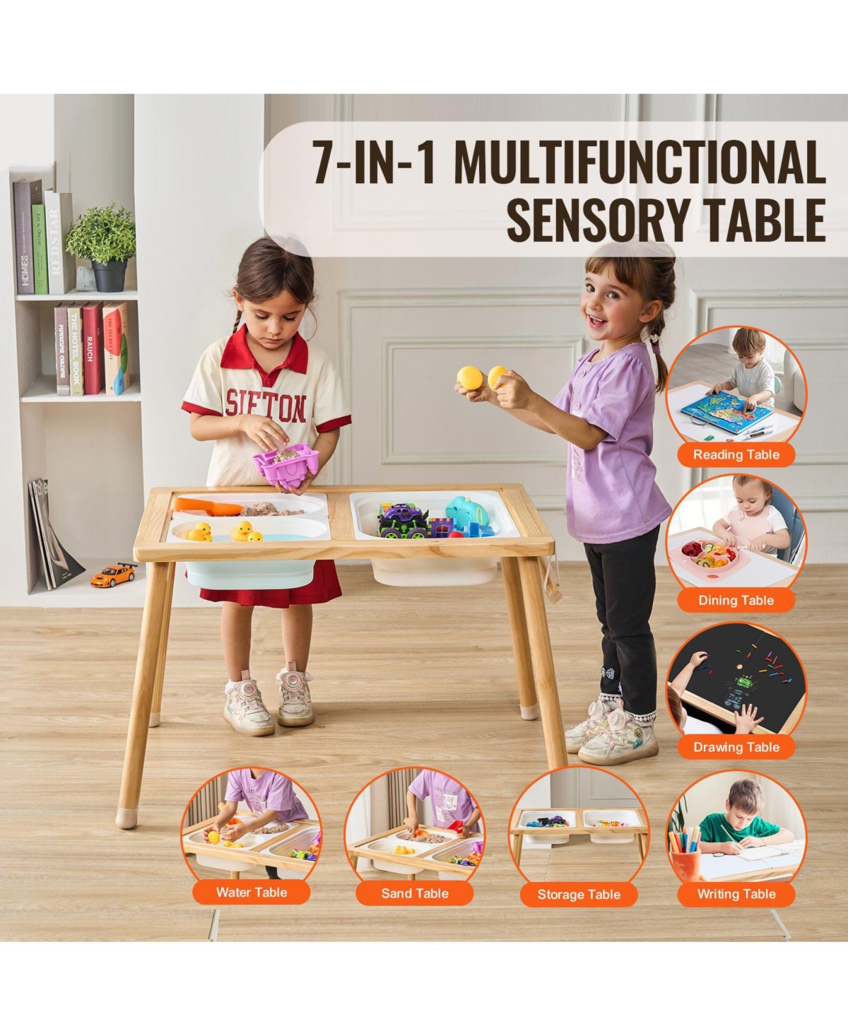 Mecale Kids Sensory Table, 3 Foldable Bins & Paper Roll Holder, Indoor/Outdoor Sand & Water Play, Wooden