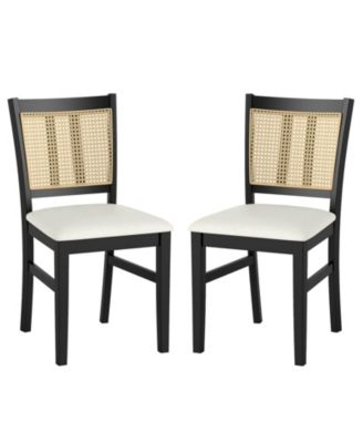 Farmhouse Rattan Dining Chair Fabric Upholstered Kitchen Chairs