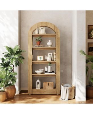 5-Tier Bookshelf, Arch-Shaped Racks, Tall Standing Wooden Bookcase Display Shelf Modern Storage Solution