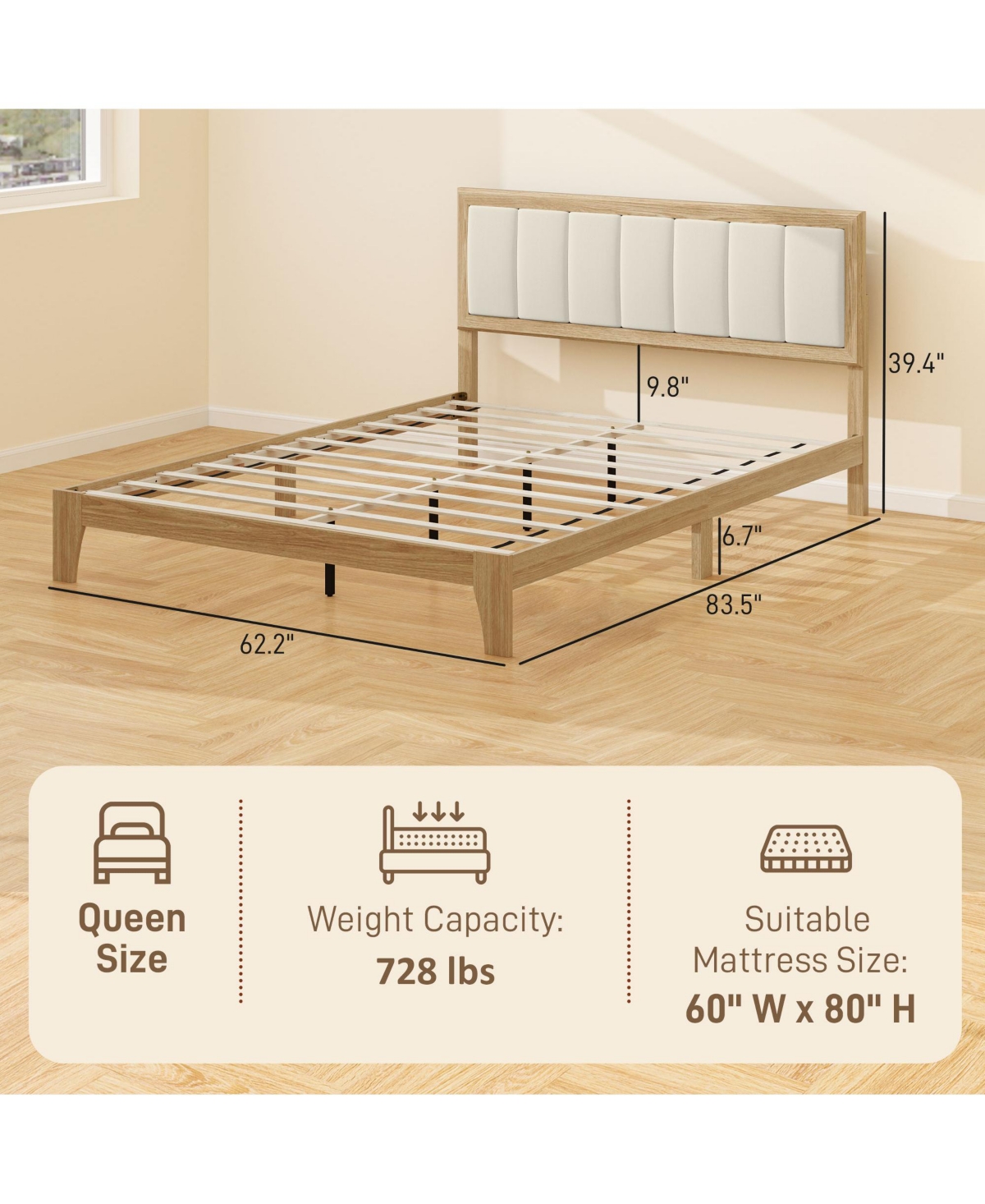 Homcom Queen Bed Frame with Headboard, Platform Charcoal