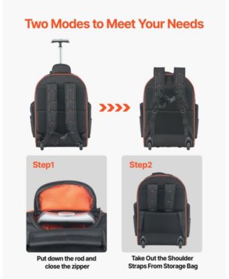 Rolling Tool Backpack on Wheels, 110 lb Capacity, 72 Pockets, Heavy-Duty Tool Organizer, Telescoping Handle, Stable Base