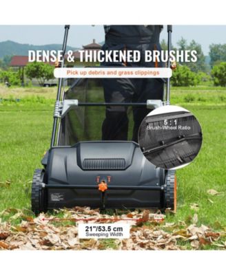 21" Push Lawn Sweeper, Leaf & Grass Collector with 3.5 cu. ft. Mesh Hopper, 2 Spinning Brushes, Plastic Wheels, Steel Frame