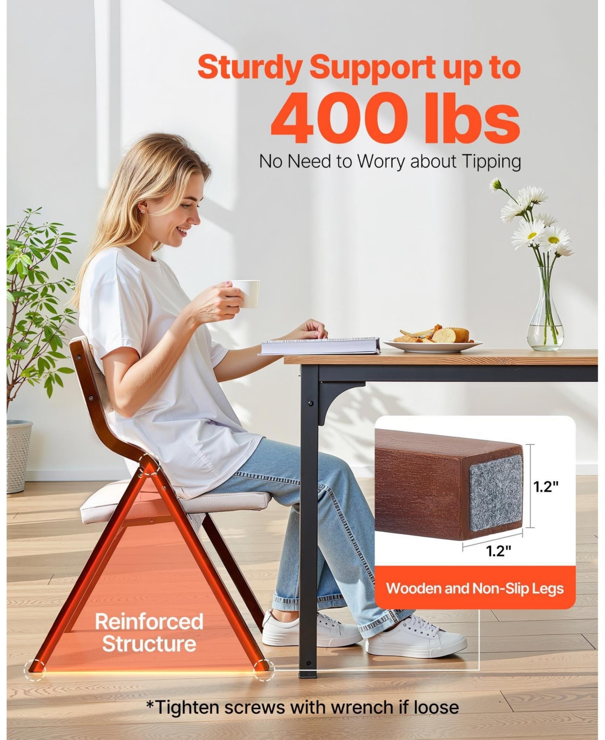 Mecale Set of 4 Wooden Folding Chairs with Cushion, Portable Foldable Padded Dining Chairs with Wooden Frame, White