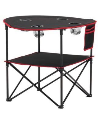 Folding Camping Table, 600D Waterproof Oxford Top with 4 Cup Holders, Carry Bag, Black