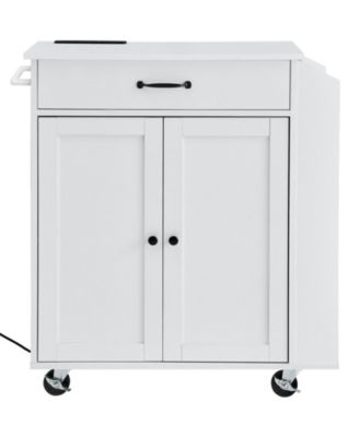 32" Kitchen Island Cart with Power Outlet, Storage Cabinet, Drawer, Adjustable Shelf, Spice Rack, Towel Bar, Rolling