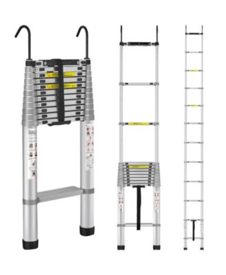 15 ft Telescoping Ladder, Aluminum Multi-Button Retraction Extension Ladder, 400 lb Capacity, Non-Slip Feet, ANSI Listed