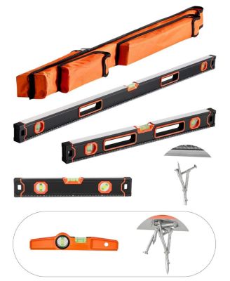4-Piece Box Level Set, 48/24/16/10", Light-Up Bubble Vials, 45/90/180&deg; Ruler, Aluminum Alloy, Shock-Proof (10" Magnetic