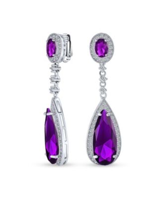 Cubic Zirconia CZ Teardrop Chandelier Screw Clip On Earrings Silver Plated
