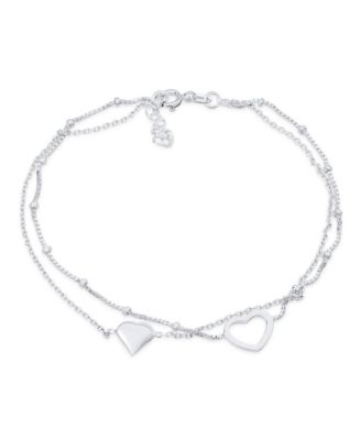 Love Double Strand Two Hearts Anklet Ankle Bracelet Sterling Silver Adjustable