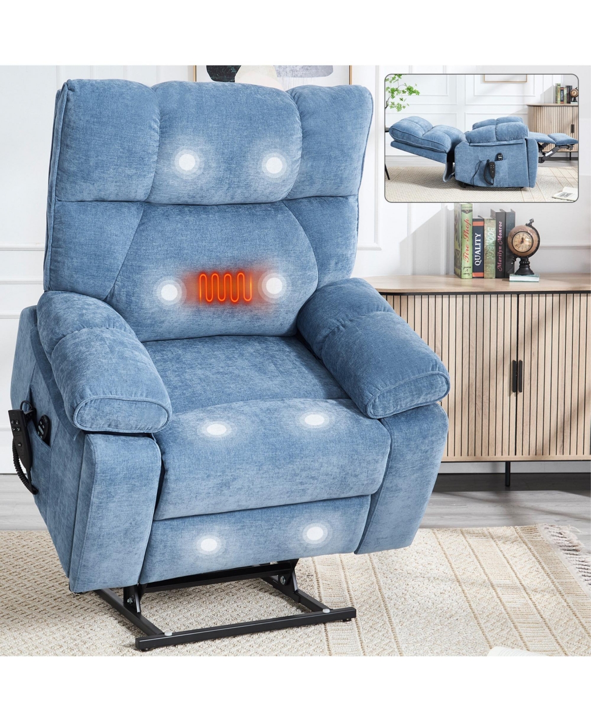 Boyel Living Heat Massage Dual Motor Infinite Position Up to 350 Lbs Large Electric Power Lift Recliners with Hidden Cup Holders