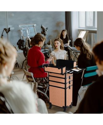 Makeup Train Case Trolley w/ Cube Case Cosmetic Organizer Orange