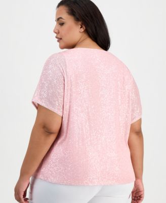 Plus Size Cowl-Neck Sequinned Top