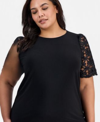 Plus Size Ribbon-Sleeve Top