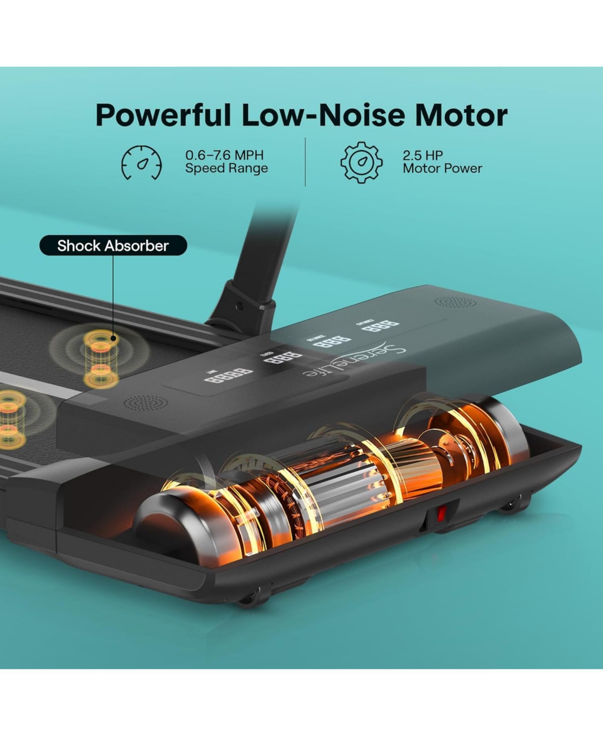 SereneLife 2-in-1 Foldable Treadmill & Walking Pad, 2.5 Hp Motor, 7.6 Mph Max Speed, Remote Control, App Support
