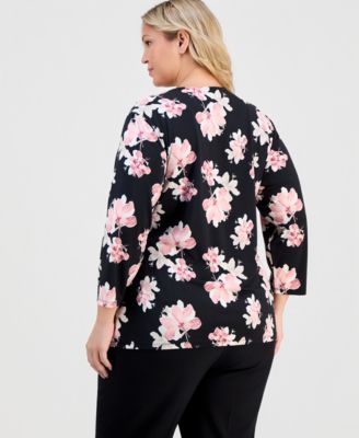 Plus Size Printed Knit Side-Tie Wrap Top