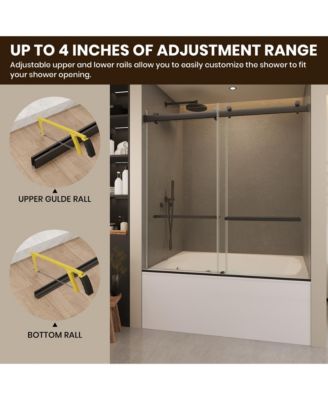 Frameless Bathtub Shower Doors 56-60 W x 60 H Matte Black