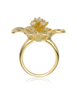 Timeless 14K Gold Plated Cubic Zirconia Flower Ring