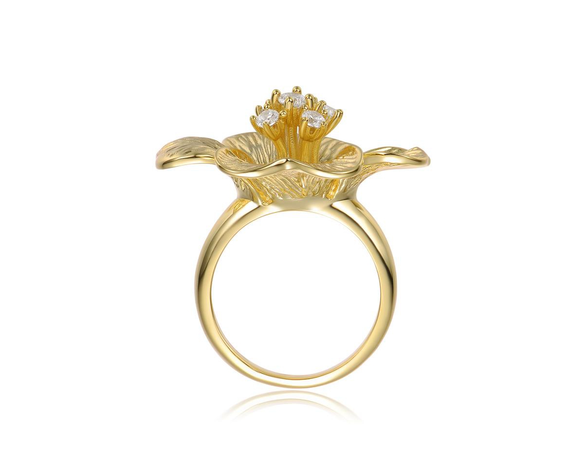 Rachel Glauber Timeless 14K Gold Plated Cubic Zirconia Flower Ring