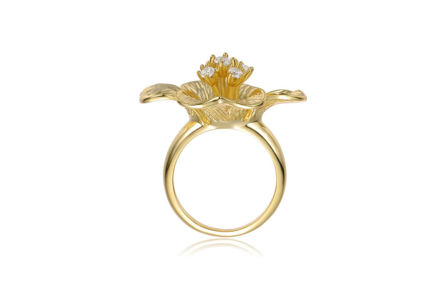 Timeless 14K Gold Plated Cubic Zirconia Flower Ring