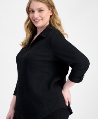 Plus Size 3/4-Sleeve Textured Top