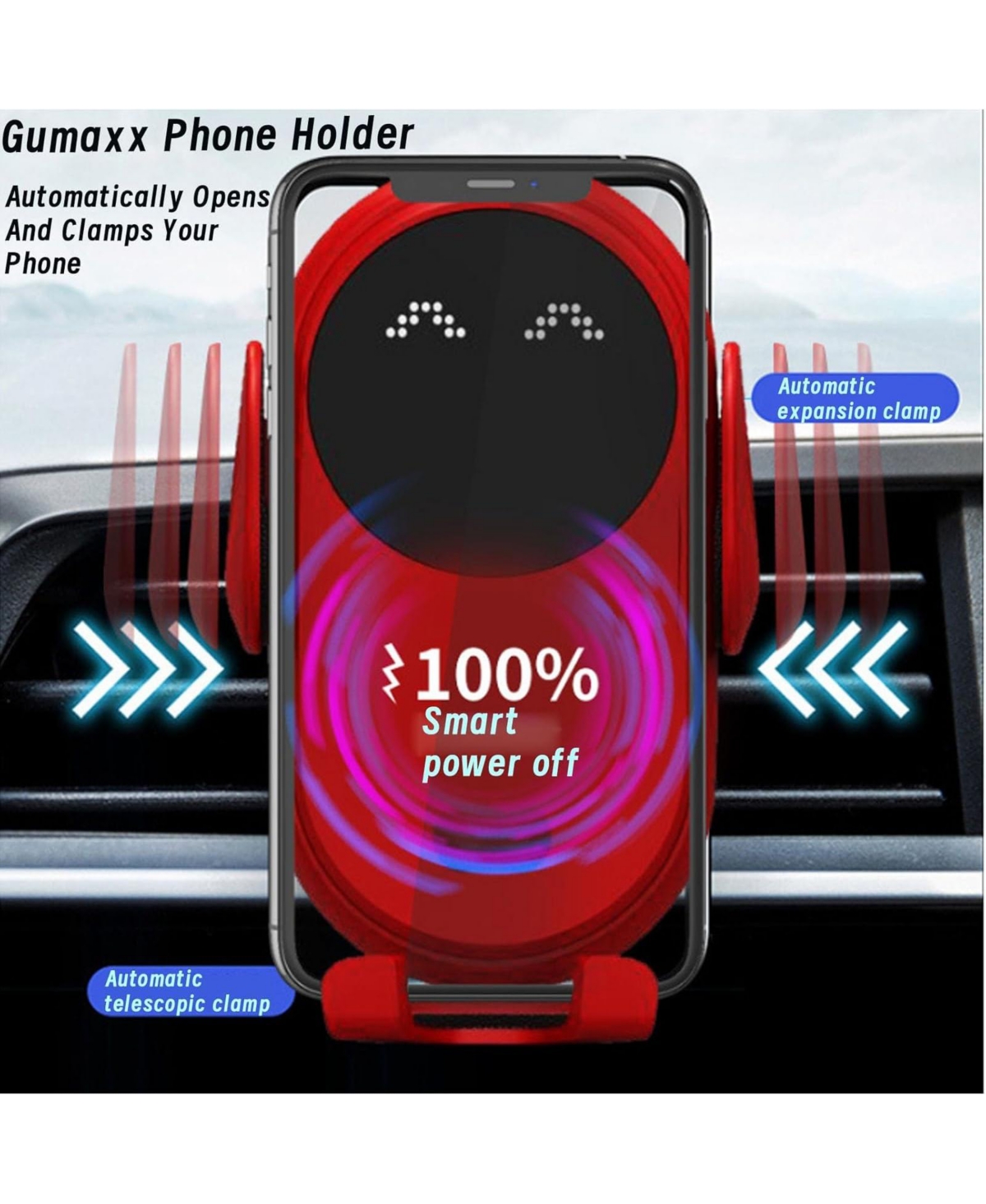 Risokeys 15W Smart Infrared Car Wireless Charger & Phone Holder – Auto Clamp, Pink