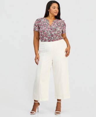 Plus Size Wide-Leg Cropped Pull-On Pants