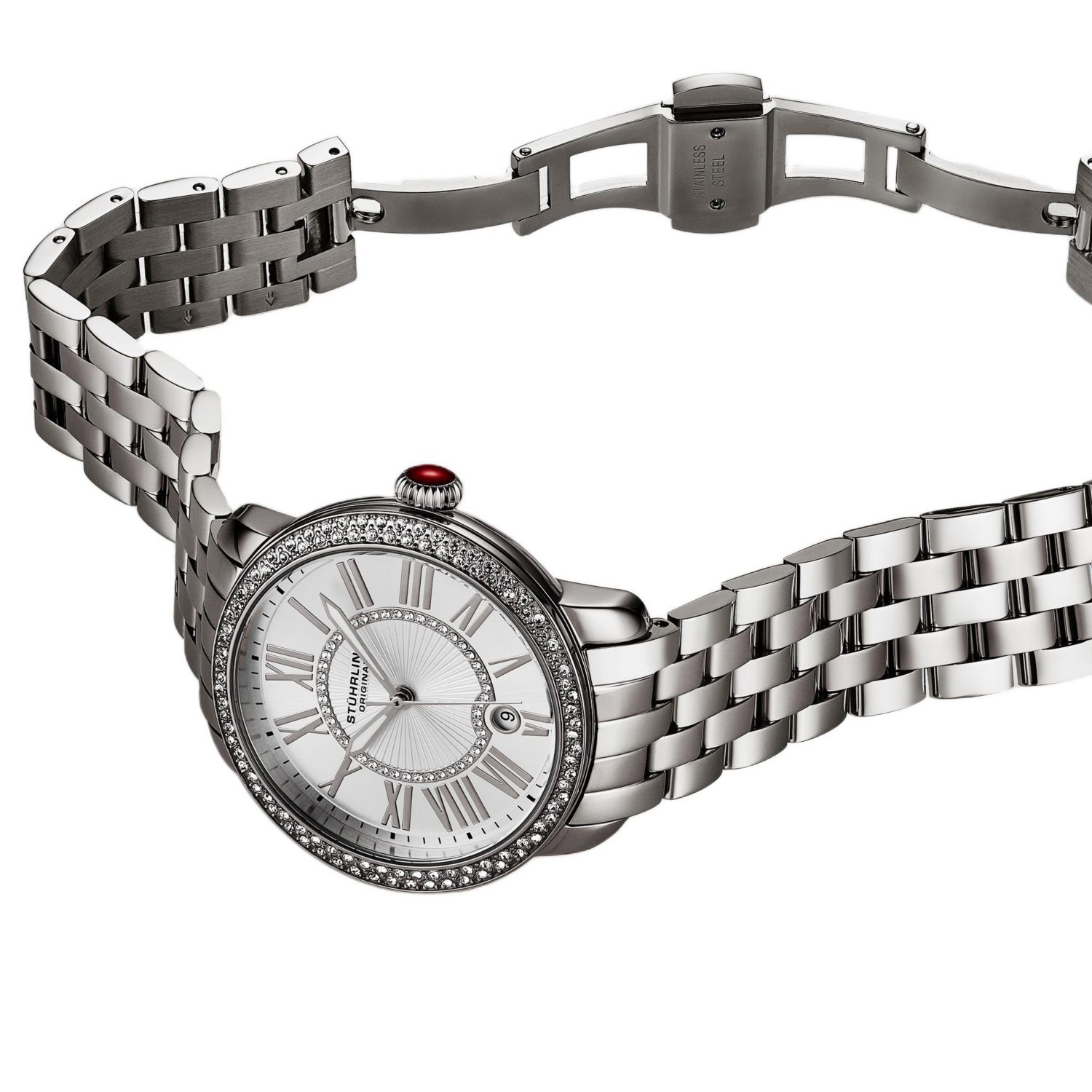 Celestia 4080 Women s Quartz 38mm Watch with Swarovski Crystal Bezel, Roman Numeral Sunray Dial and Stainless Steel Bracelet