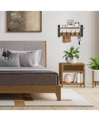 16 Inch Floating Wall Shelf with 5 Heavy Duty Hooks – for Entryway, Bathroom, Bedroom, Kitchen, or Mudroom