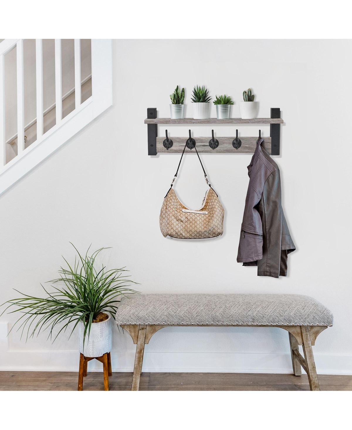 Sorbus Inch Floating Wall Shelf with 5 Heavy Duty Hooks – for Entryway, Bathroom, Bedroom, Kitchen