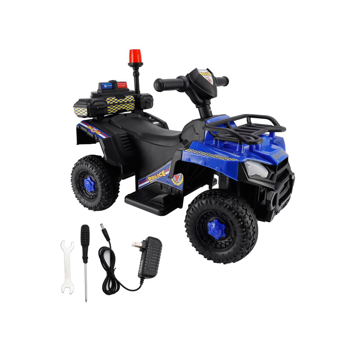 Bruce & Shark 6V Kids Police Ride-On Atv, Electric Toy with 4 Wheels, Light, Sound & Foot Pedal Drive