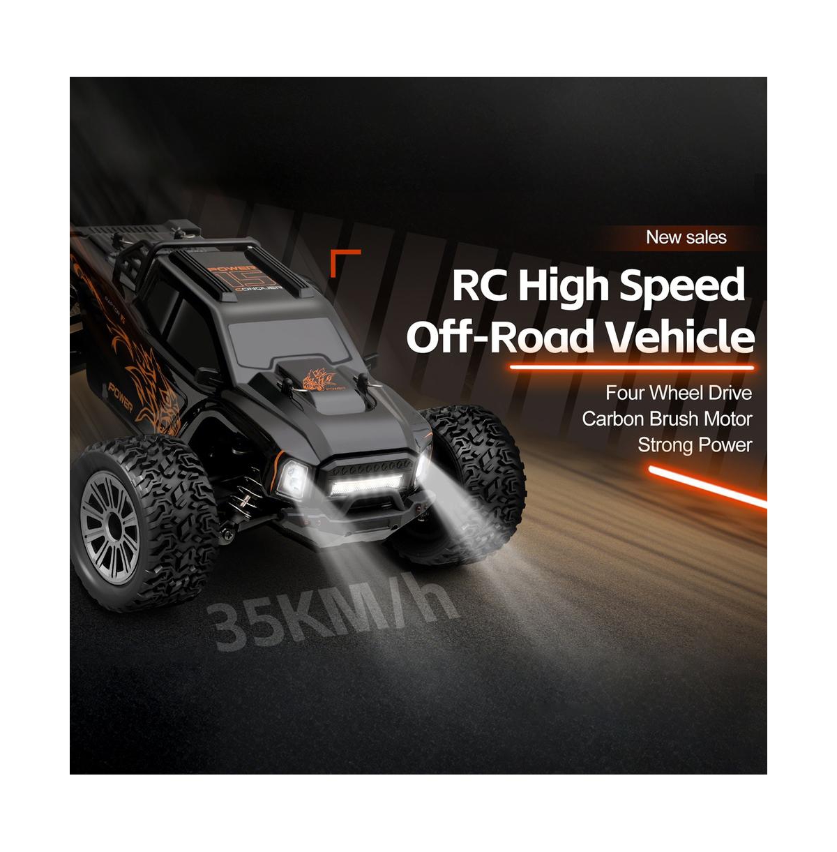 Bruce & Shark 1:16 Rc Monster Truck, 22 Mph High-Speed 4WD Off-Road Vehicle with Led Lights