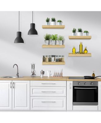 5 Pack 16 Inch Long Floating Wall Shelves for Bedroom, Decor, Kitchen, Living Room - for Trophies, Frames, Bookshelf