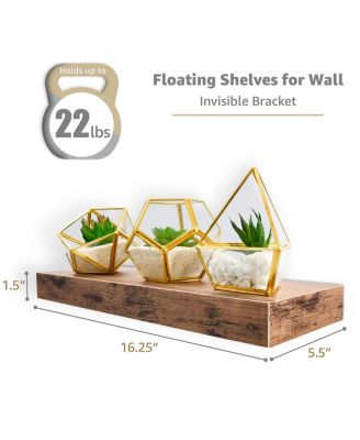 5 Pack 16 Inch Long Floating Wall Shelves for Bedroom, Decor, Kitchen, Living Room - for Trophies, Frames, Bookshelf