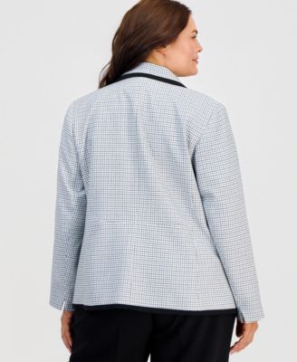 Plus Size Framed Notched Collar Patterned Jacket