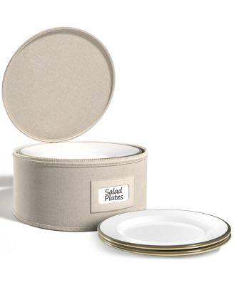 China Storage Container – Dinnerware Organizer for Bowl Plate Storage with Lid (Holds Service for 12) with Felt Protectors – 9" x 6"