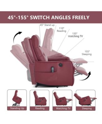 Faux Leather Power Lift Recliner Chair 155° Recliner with Massage Heat USB for Indoor Elderly