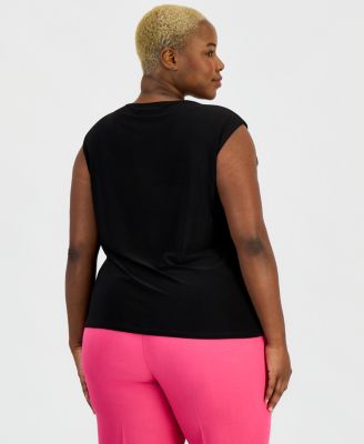 Plus Size Twist Keyhole-Neck Cap-Sleeve Knit Top