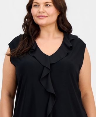 Plus Size Mixed-Media Ruffle Top  