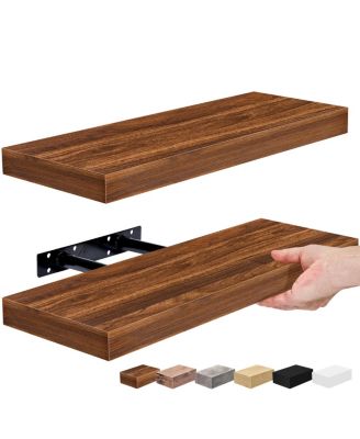 2 Pack 16 Inch Coastal Rectangle Floating Shelves - for Home Decor to Display Trophies, Books, Frames, and more