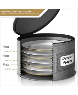 China Storage Containers – Dinnerware Organizer for Dessert Plates with Lid (Holds Service for 12) with Felt Protectors – 7.25 x 5