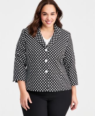 Plus Size Dot-Jacquard 3/4-Sleeve Jacket